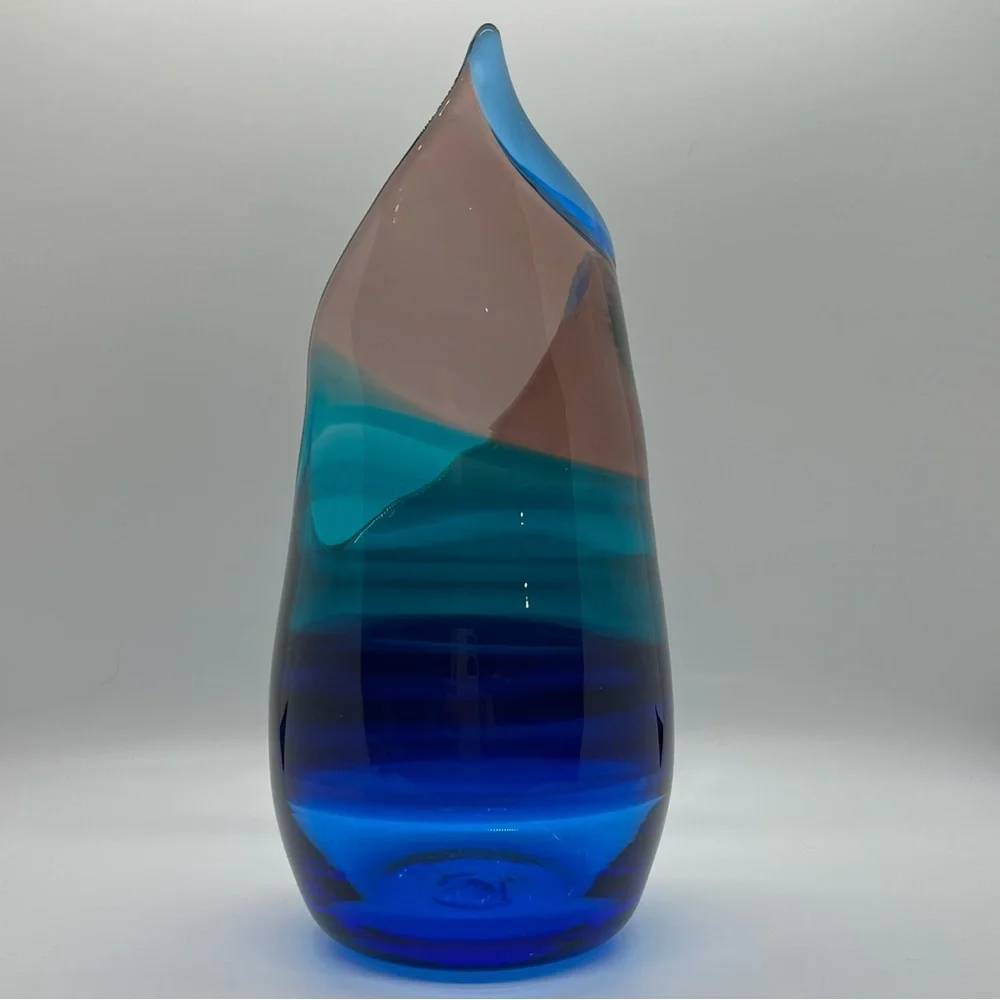 Stunning Kohomo “KOG” 9 inch Art Glass Vase Blue Turquoise and Lavender